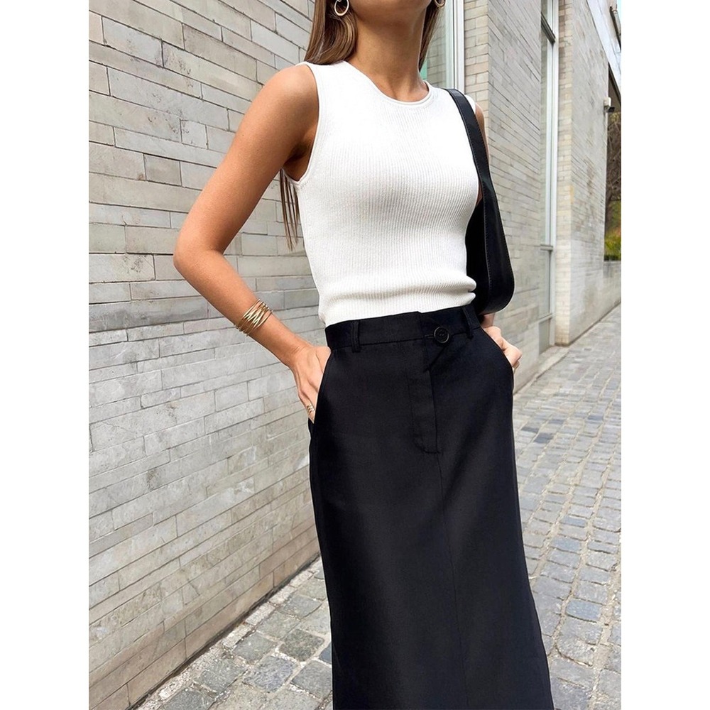 Commense‎ Basic Buttoned Maxi Skirt black size XS… - image 2